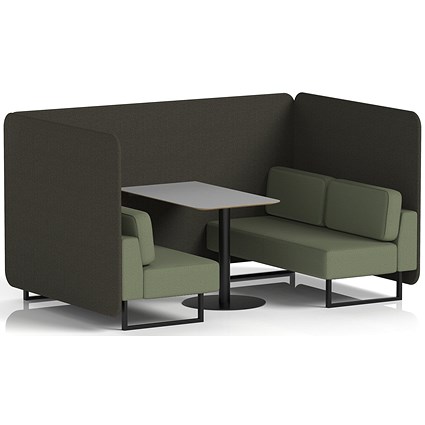 Brixworth 4 Seater Bench Booth With Table, Black Legs, Grey Table With Black Leg, Main Line Flax Fabric, Temple Panels And Monument Sofa