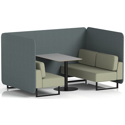 Brixworth 4 Seater Bench Booth With Table, Black Legs, Grey Table With Black Leg, Main Line Flax Fabric, Westminster Panels And Newbury Sofa