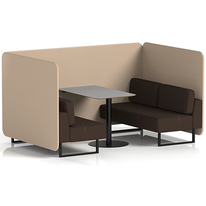 Brixworth 4 Seater Bench Booth With Table, Black Legs, Grey Table With Black Leg, Synergy Fabric, Affix Panels And Wed Sofa