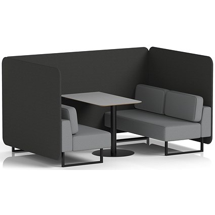 Brixworth 4 Seater Bench Booth With Table, Black Legs, Grey Table With Black Leg, Synergy Fabric, Mix Panels And Partner Sofa
