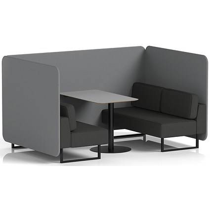 Brixworth 4 Seater Bench Booth With Table, Black Legs, Grey Table With Black Leg, Synergy Fabric, Partner Panels And Mix Sofa