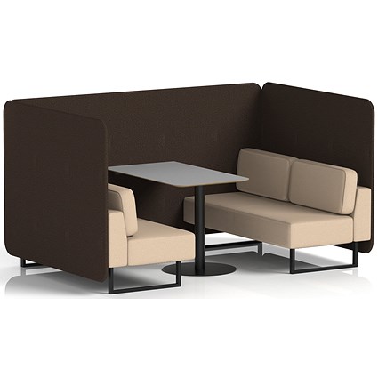 Brixworth 4 Seater Bench Booth With Table, Black Legs, Grey Table With Black Leg, Synergy Fabric, Wed Panels And Affix Sofa