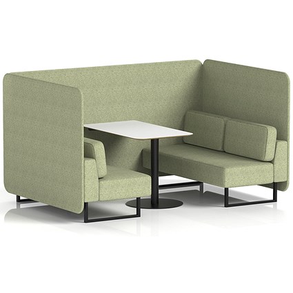Brixworth 4 Seater Bench Booth With Table, Black Legs, White Table With Black Leg, Rivet Fabric, Burnish Panels And Sofa