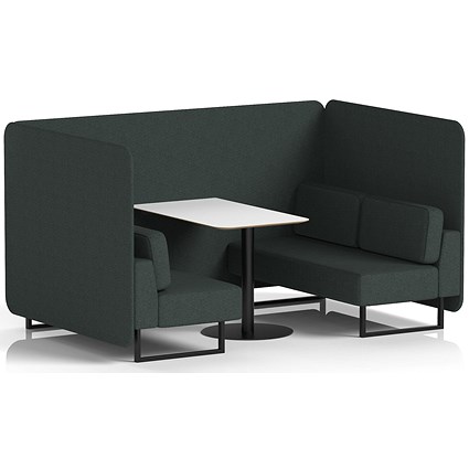 Brixworth 4 Seater Bench Booth With Table, Black Legs, White Table With Black Leg, Rivet Fabric, Charcoal Panels And Sofa