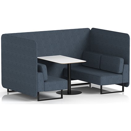 Brixworth 4 Seater Bench Booth With Table, Black Legs, White Table With Black Leg, Rivet Fabric, Crucible Panels And Sofa