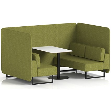 Brixworth 4 Seater Bench Booth With Table, Black Legs, White Table With Black Leg, Rivet Fabric, Olive Panels And Sofa