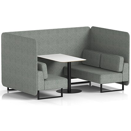 Brixworth 4 Seater Bench Booth With Table, Black Legs, White Table With Black Leg, Rivet Fabric, Prime Panels And Sofa