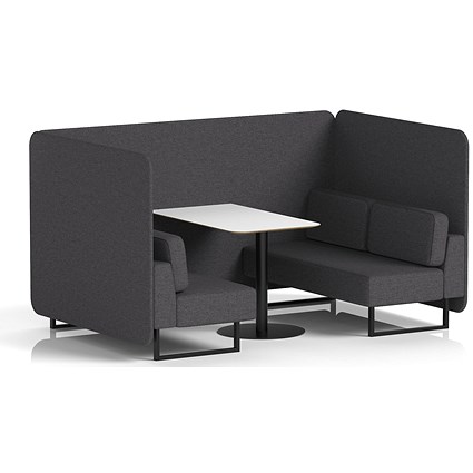 Brixworth 4 Seater Bench Booth With Table, Black Legs, White Table With Black Leg, X2 Fabric, Arithmetic Panels And Sofa