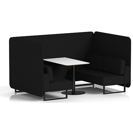 Brixworth 4 Seater Bench Booth With Table, Black Legs, White Table With Black Leg, X2 Fabric, Diameter Panels And Sofa