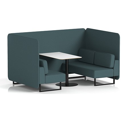Brixworth 4 Seater Bench Booth With Table, Black Legs, White Table With Black Leg, X2 Fabric, Polygon Panels And Sofa