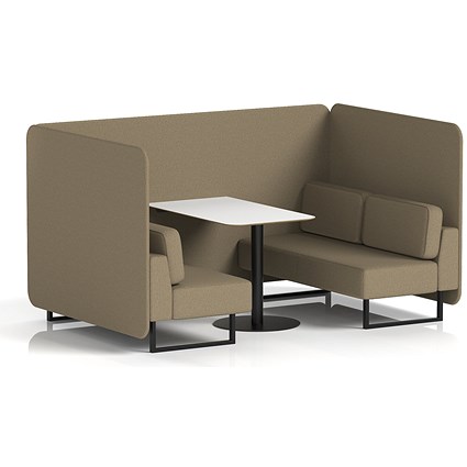 Brixworth 4 Seater Bench Booth With Table, Black Legs, White Table With Black Leg, Main Line Flax Fabric, Bank Panels And Sofa