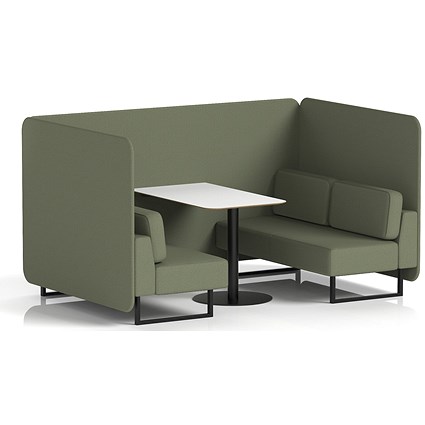 Brixworth 4 Seater Bench Booth With Table, Black Legs, White Table With Black Leg, Main Line Flax Fabric, Monument Panels And Sofa