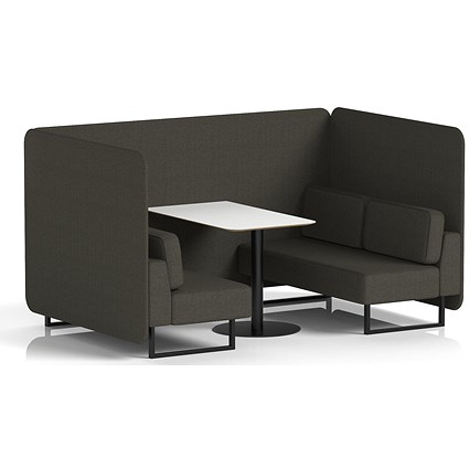 Brixworth 4 Seater Bench Booth With Table, Black Legs, White Table With Black Leg, Main Line Flax Fabric, Temple Panels And Sofa