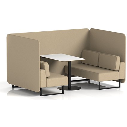 Brixworth 4 Seater Bench Booth With Table, Black Legs, White Table With Black Leg, Main Line Flax Fabric, Upminster Panels And Sofa