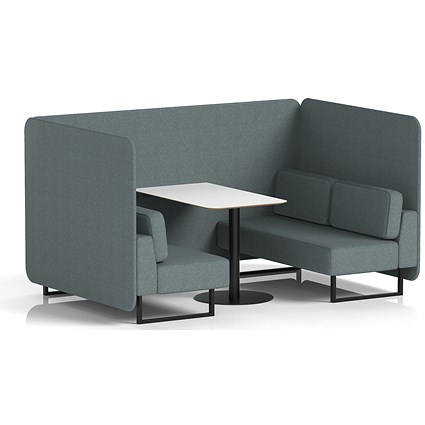 Brixworth 4 Seater Bench Booth With Table, Black Legs, White Table With Black Leg, Main Line Flax Fabric, Westminster Panels And Sofa