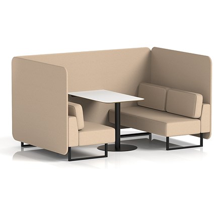 Brixworth 4 Seater Bench Booth With Table, Black Legs, White Table With Black Leg, Synergy Fabric, Affix Panels And Sofa