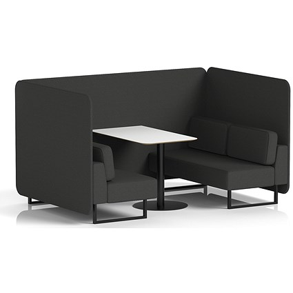 Brixworth 4 Seater Bench Booth With Table, Black Legs, White Table With Black Leg, Synergy Fabric, Mix Panels And Sofa
