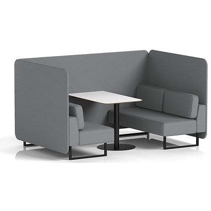 Brixworth 4 Seater Bench Booth With Table, Black Legs, White Table With Black Leg, Synergy Fabric, Partner Panels And Sofa