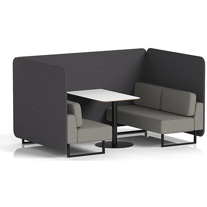 Brixworth 4 Seater Bench Booth With Table, Black Legs, White Table With Black Leg, X2 Fabric, Arithmetic Panels And Number Sofa