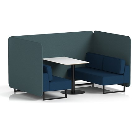 Brixworth 4 Seater Bench Booth With Table, Black Legs, White Table With Black Leg, X2 Fabric, Polygon Panels And Calculus Sofa