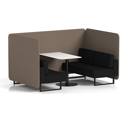 Brixworth 4 Seater Bench Booth With Table, Black Legs, White Table With Black Leg, X2 Fabric, Theory Panels And Diameter Sofa