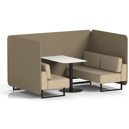 Brixworth 4 Seater Bench Booth With Table, Black Legs, White Table With Black Leg, Main Line Flax Fabric, Bank Panels And Upminster Sofa