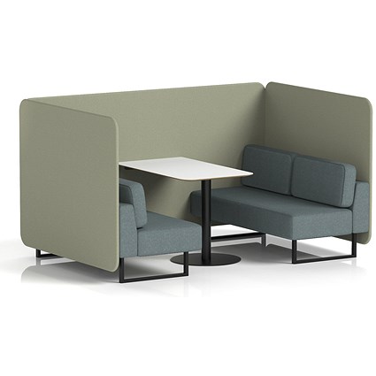 Brixworth 4 Seater Bench Booth With Table, Black Legs, White Table With Black Leg, Main Line Flax Fabric, Newbury Panels And Westminster Sofa