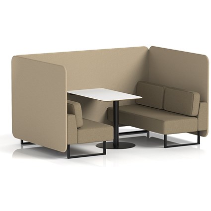 Brixworth 4 Seater Bench Booth With Table, Black Legs, White Table With Black Leg, Main Line Flax Fabric, Upminster Panels And Bank Sofa