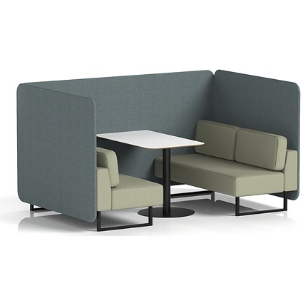 Brixworth 4 Seater Bench Booth With Table, Black Legs, White Table With Black Leg, Main Line Flax Fabric, Westminster Panels And Newbury Sofa