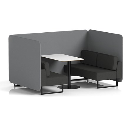 Brixworth 4 Seater Bench Booth With Table, Black Legs, White Table With Black Leg, Synergy Fabric, Mix Panels And Partner Sofa