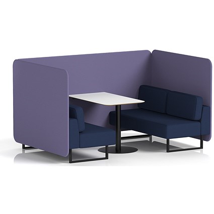 Brixworth 4 Seater Bench Booth With Table, Black Legs, White Table With Black Leg, Synergy Fabric, Order Panels And Alike Sofa