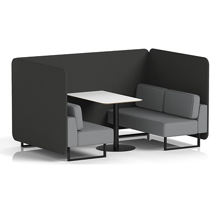 Brixworth 4 Seater Bench Booth With Table, Black Legs, White Table With Black Leg, Synergy Fabric, Partner Panels And Mix Sofa