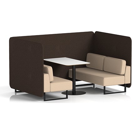 Brixworth 4 Seater Bench Booth With Table, Black Legs, White Table With Black Leg, Synergy Fabric, Wed Panels And Affix Sofa