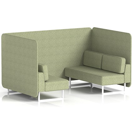 Brixworth 4 Seater Bench Booth, White Legs, Rivet Fabric, Burnish Panels And Sofa