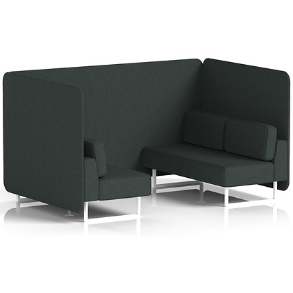 Brixworth 4 Seater Bench Booth, White Legs, Rivet Fabric, Charcoal Panels And Sofa