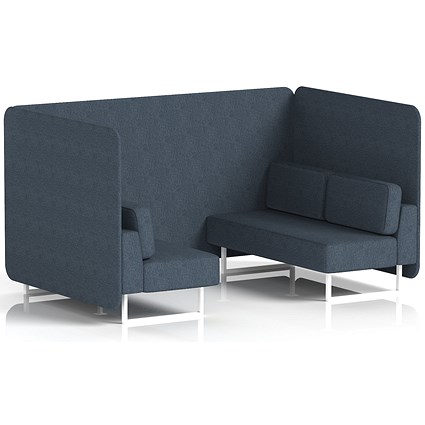 Brixworth 4 Seater Bench Booth, White Legs, Rivet Fabric, Crucible Panels And Sofa