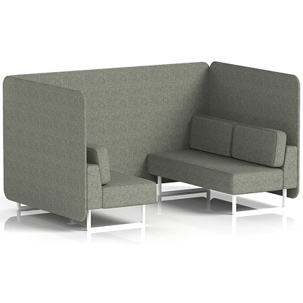 Brixworth 4 Seater Bench Booth, White Legs, Rivet Fabric, Vitreous Panels And Sofa