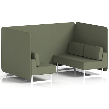 Brixworth 4 Seater Bench Booth, White Legs, Main Line Flax Fabric, Monument Panels And Sofa