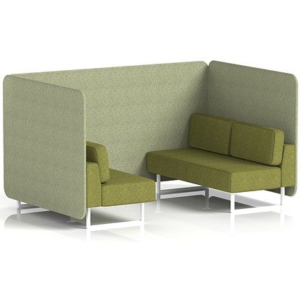 Brixworth 4 Seater Bench Booth, White Legs, Rivet Fabric, Burnish Panels And Olive Sofa
