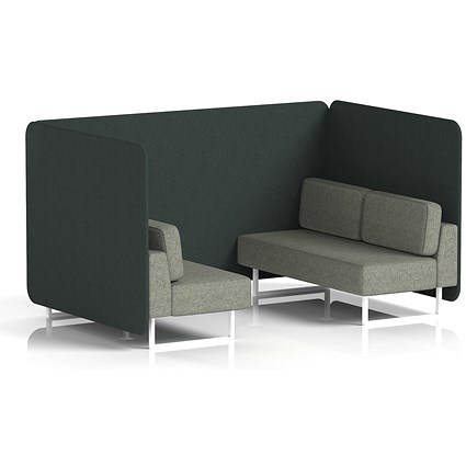 Brixworth 4 Seater Bench Booth, White Legs, Rivet Fabric, Charcoal Panels And Vitreous Sofa