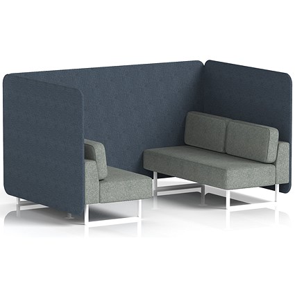Brixworth 4 Seater Bench Booth, White Legs, Rivet Fabric, Crucible Panels And Prime Sofa