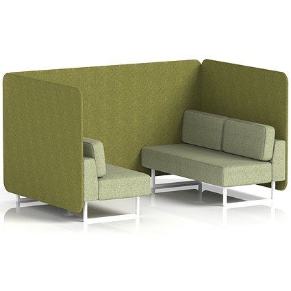 Brixworth 4 Seater Bench Booth, White Legs, Rivet Fabric, Olive Panels And Burnish Sofa