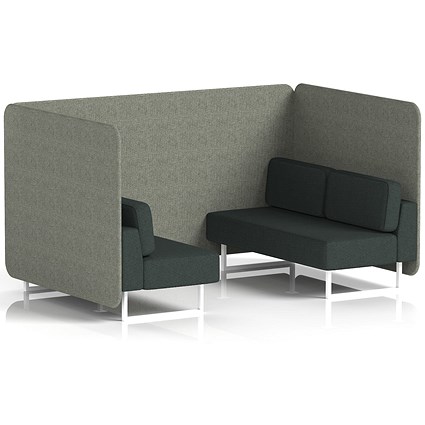 Brixworth 4 Seater Bench Booth, White Legs, Rivet Fabric, Vitreous Panels And Charcoal Sofa
