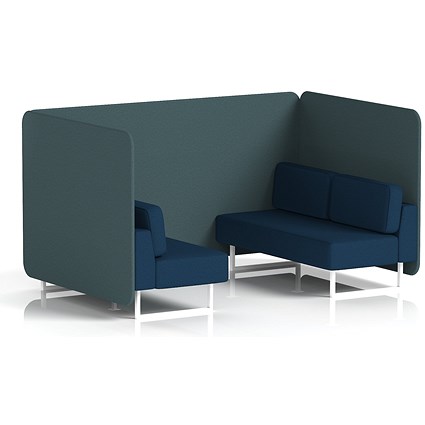 Brixworth 4 Seater Bench Booth, White Legs, X2 Fabric, Polygon Panels And Calculus Sofa