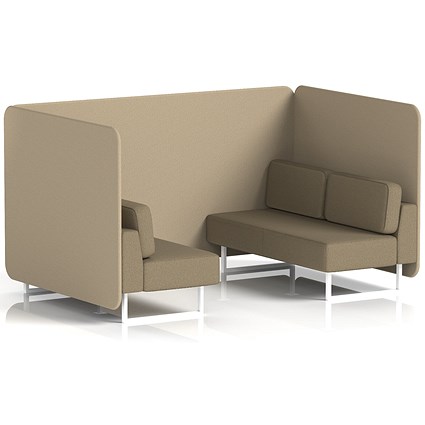 Brixworth 4 Seater Bench Booth, White Legs, Main Line Flax Fabric, Upminster Panels And Bank Sofa
