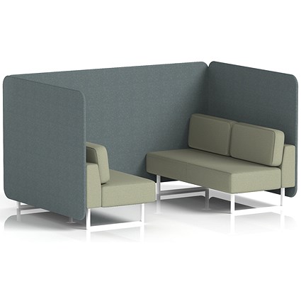 Brixworth 4 Seater Bench Booth, White Legs, Main Line Flax Fabric, Westminster Panels And Newbury Sofa