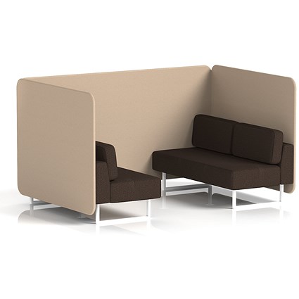 Brixworth 4 Seater Bench Booth, White Legs, Synergy Fabric, Affix Panels And Wed Sofa