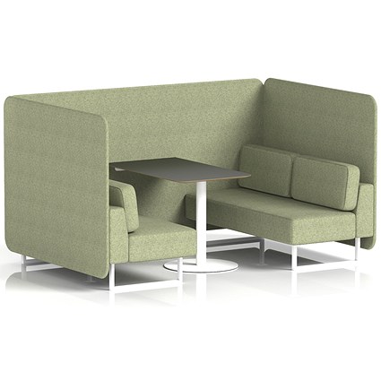 Brixworth 4 Seater Bench Booth With Table. White Legs, Black Table With White Leg, Rivet Fabric, Burnish Panels And Sofa