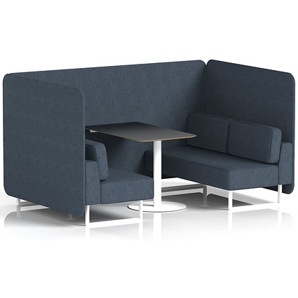 Brixworth 4 Seater Bench Booth With Table. White Legs, Black Table With White Leg, Rivet Fabric, Crucible Panels And Sofa