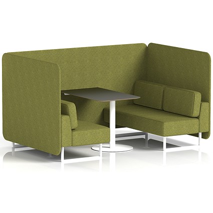 Brixworth 4 Seater Bench Booth With Table. White Legs, Black Table With White Leg, Rivet Fabric, Olive Panels And Sofa